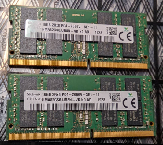 SK Hynix 32GB Kit 2x 16GB 2Rx8 PC4-2666V DDR4 Laptop Memory