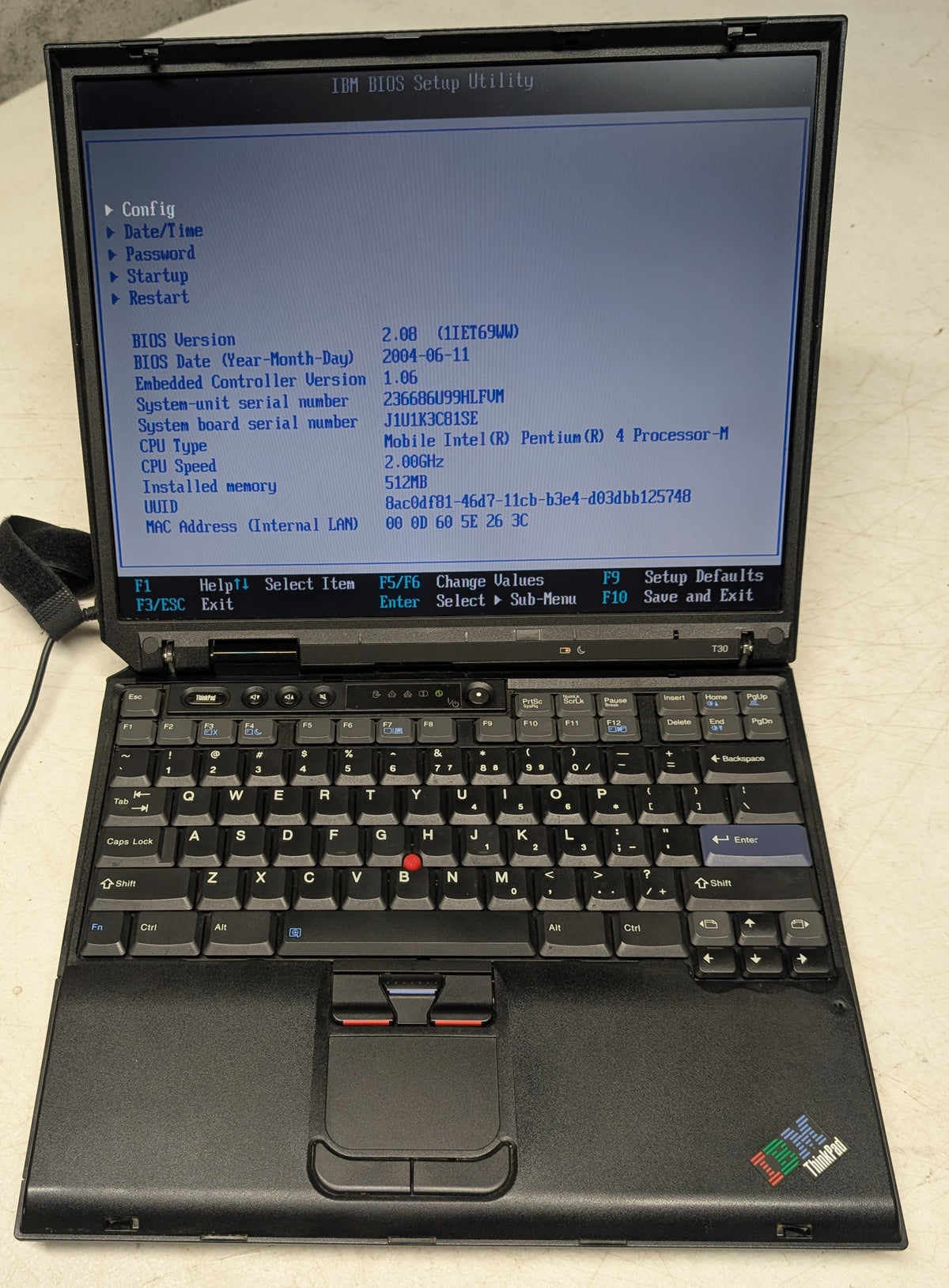 IBM ThinkPad T30 Windows XP Vintage Laptop