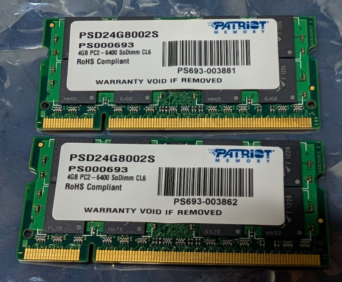2x Patriot 4GB DDR2 laptop DIMMs Memory