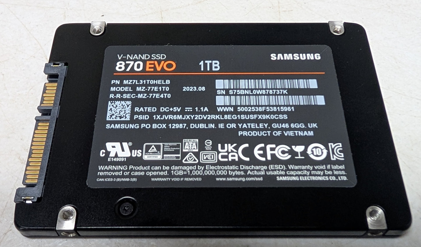 Samsung 2.5" SATA SSD 870 EVO V-NAND Solid State Drive 1TB